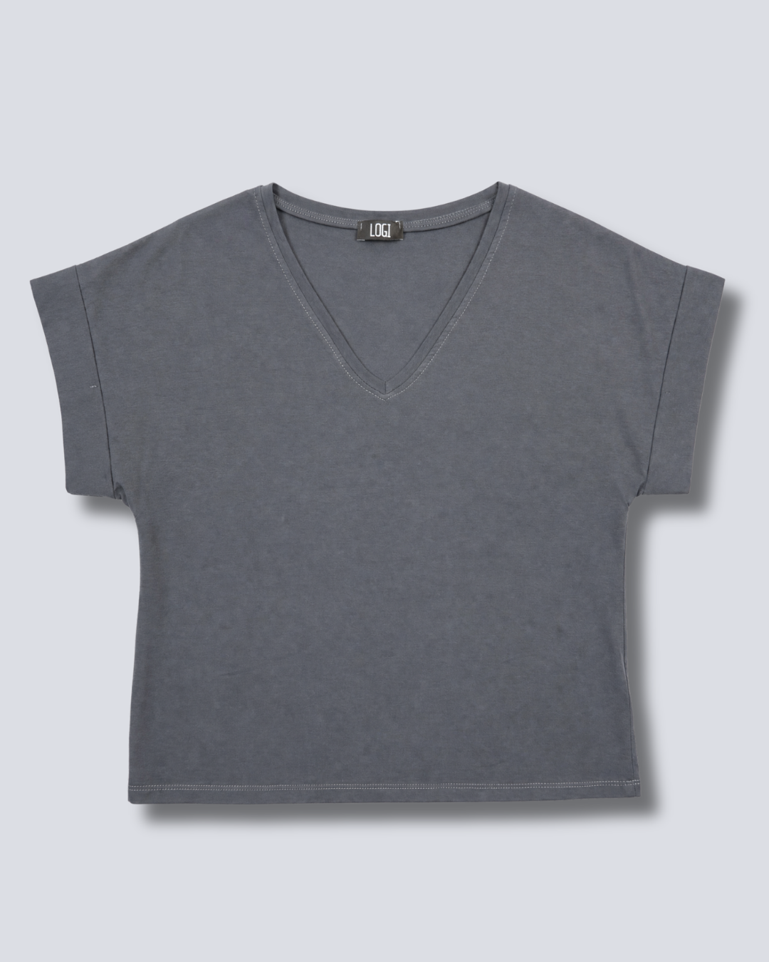T-SHIRT SCOLLO A V RISVOLTO MANICA